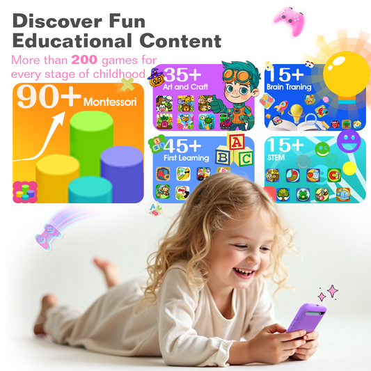 MOMILLA Kids Smart Phone Toys for Girls, 3.97” Touchscreen, Dual Cameras with Stickers, 200+ Games & 16GB Storage, Christmas Birthday Gift for Kids Age 3-10, Educational Mini Toddler Play Phone Toy