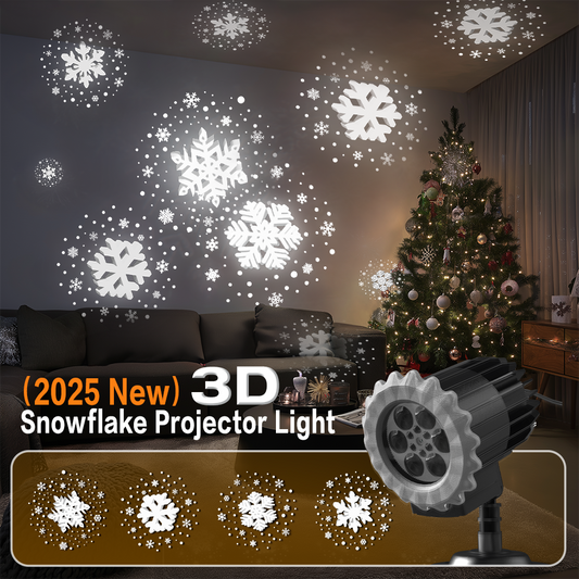 Christmas Light Projector, Snowflake Projector Light 3D HD Snow Pattern Outdoor/Indoor Waterproof Landscape Lamp, 180° Adjustable Rotation for Holiday/Party/Christmas Decor