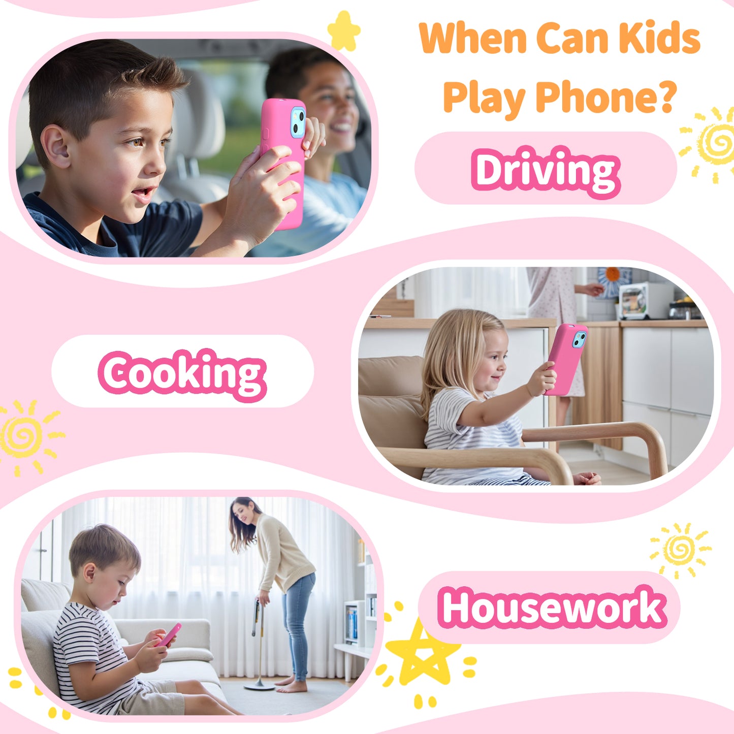 MOMILLA Kids Toys Smart Phone with Dual Camera, 3.97" Touchscreen, 200+ Educational Games, Learning Toys with Parental Control for Ages 3-8