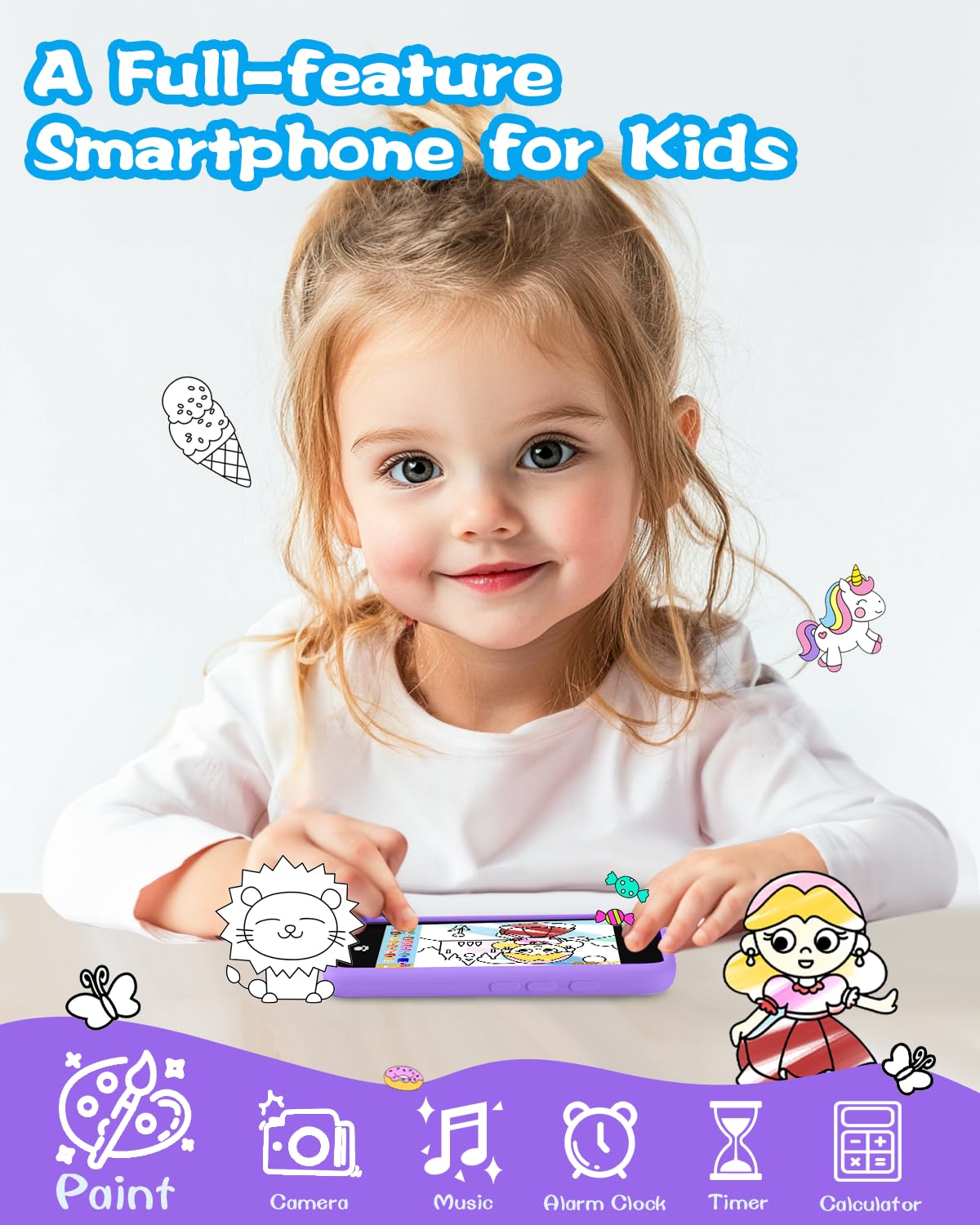 Kids Toys Smart Phone, Girls Toys with 3.97" Touchscreen Phone, Birthday Gift for Kids Age 3-12, Toddler Toys Learning Smartphone, 16 GB Storage Cell Phone with Front Camera (No Dual Camera)