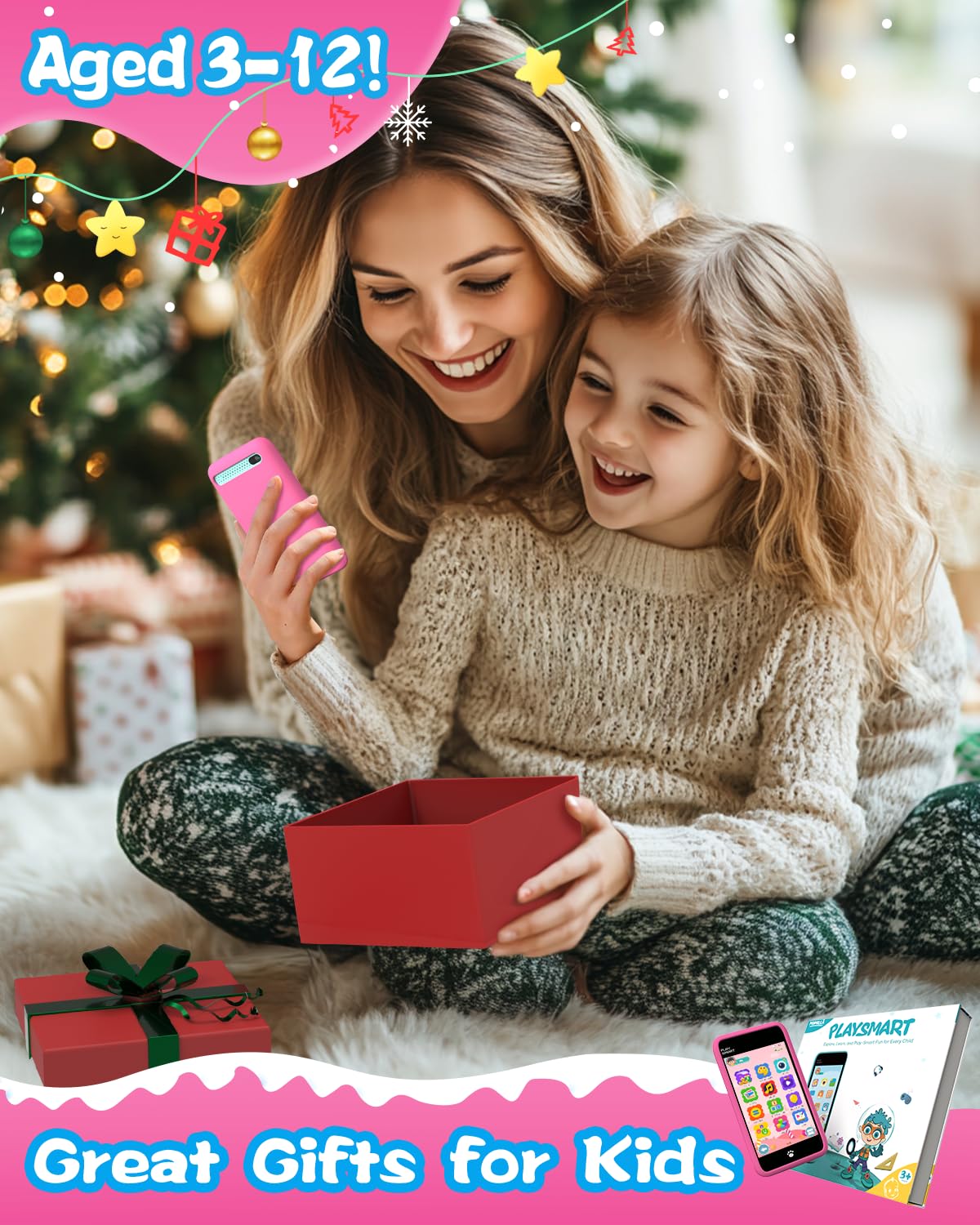MOMILLA Kids Toys Smart Phone, 3.97" Touchscreen Phone with 16GB Storage, Christmas Birthday Gifts for Girls Age 3-10, Toddler Toy Learning Smartphone, Cell Phone with Front Camera(No Dual Camera)