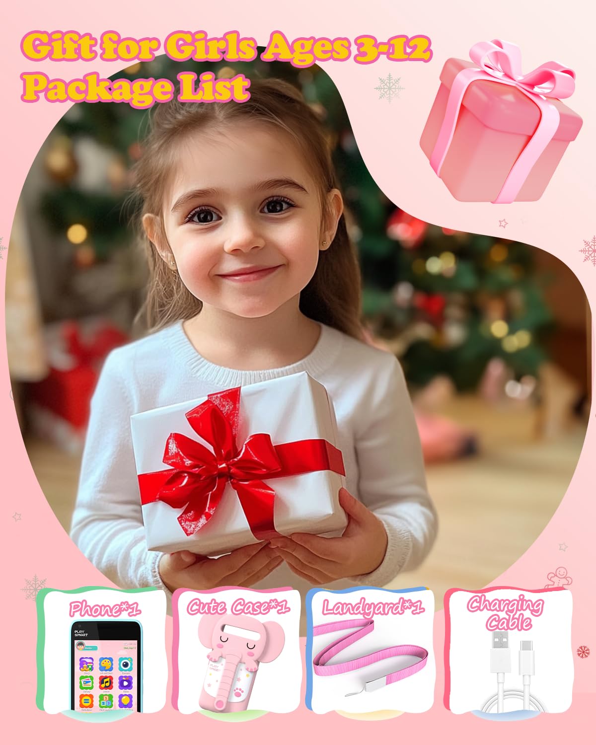 Storage, 200+ Educational Puzzle Games, Parental Control, Learning Toys with Front Camera, Birthday Gifts for Girls Age 3-8