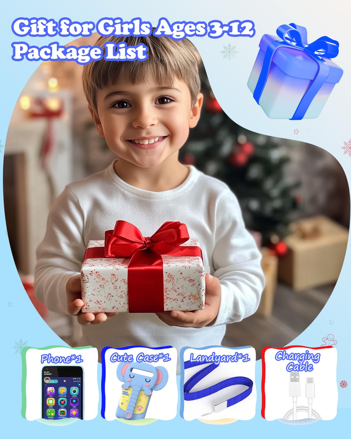 MOMILLA Kids Toys Phone Christmas Birthday Gifts for 3 4 5 6 7 8 9 Year Old with 3.97" Touchscreen, Toddler Toys Phone with Music Player Puzzle Games 16 GB Storage Alarm Learning Toys for Boys Girls