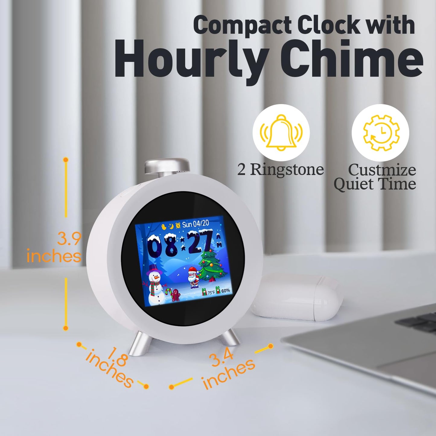 MOMILLA Alarm Clock for Heavy Sleepers, Colorful Screen Temperature, Loud 7-Day Programmable 4 Alarms, Small Clocks Bedrooms for Kids Adults Boys Girls, Easy to Set, Digital White Noise, Hourly Chime