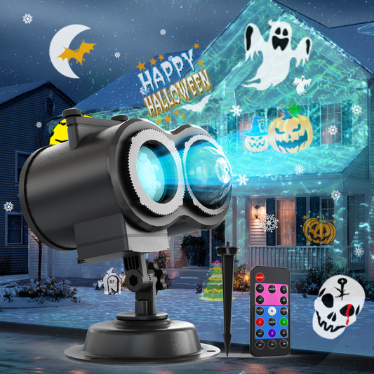 Halloween Projector Lights Outdoor Indoor, 2-in-1 Light Projector Water Wave Effect, Remote Control, 180° Rotation, 16 Dynamic Patterns & 4 Colors for Yard, House, Holiday, Christmas Decor