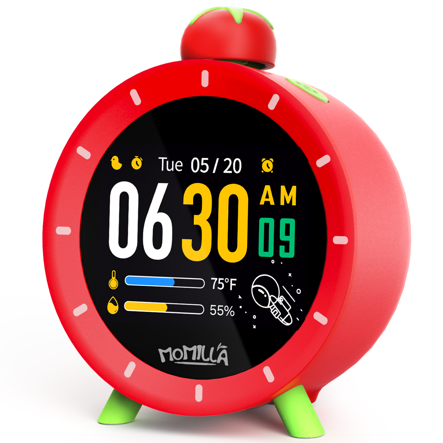 MOMILLA Kids Alarm Clock for Bedrooms, Colorful Display 7-Day Programmable 4 Alarms, Visual Timer with White Noise, Cute Digital Clock, for Teens Girls Boys, Loud for Heavy Sleepers