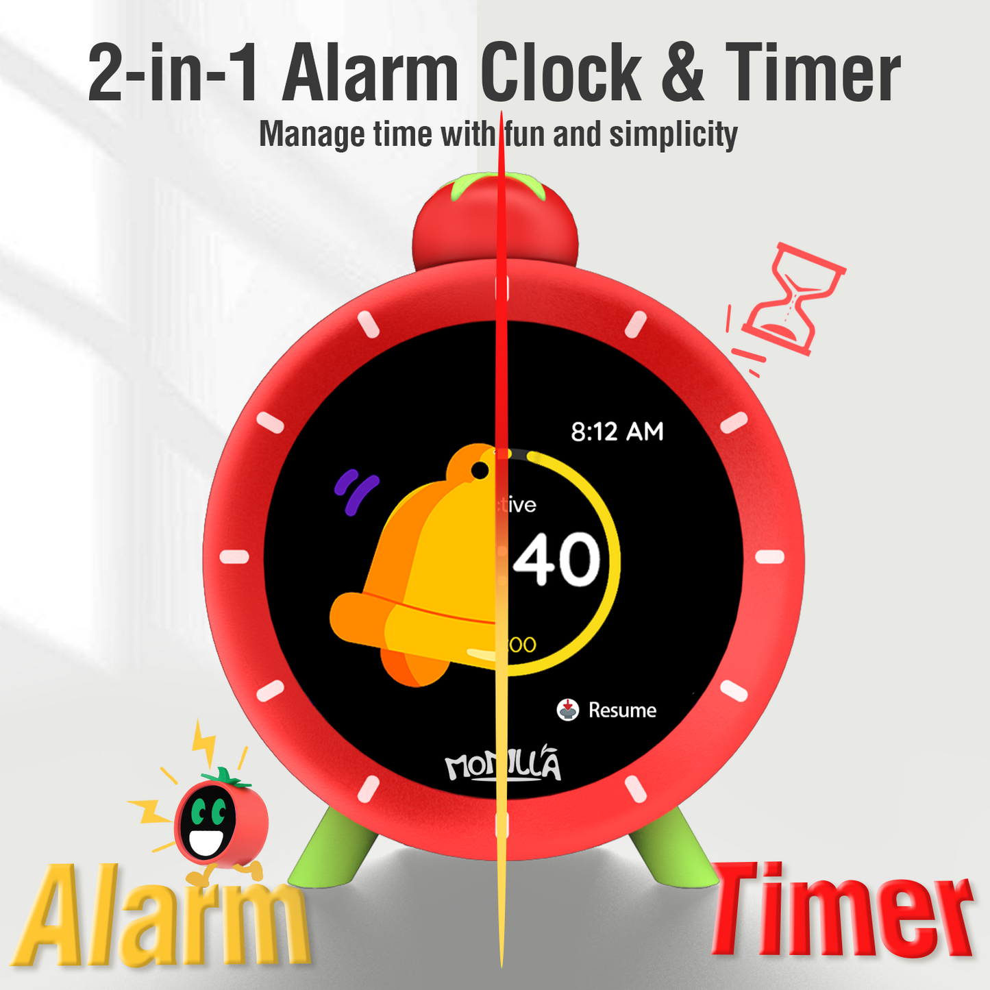 MOMILLA Kids Alarm Clock for Bedrooms, Colorful Display 7-Day Programmable 4 Alarms, Visual Timer with White Noise, Cute Digital Clock, for Teens Girls Boys, Loud for Heavy Sleepers