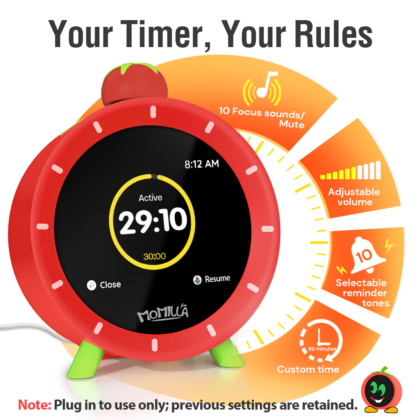 MOMILLA Kids Alarm Clock for Bedrooms, Colorful Display 7-Day Programmable 4 Alarms, Visual Timer with White Noise, Cute Digital Clock, for Teens Girls Boys, Loud for Heavy Sleepers