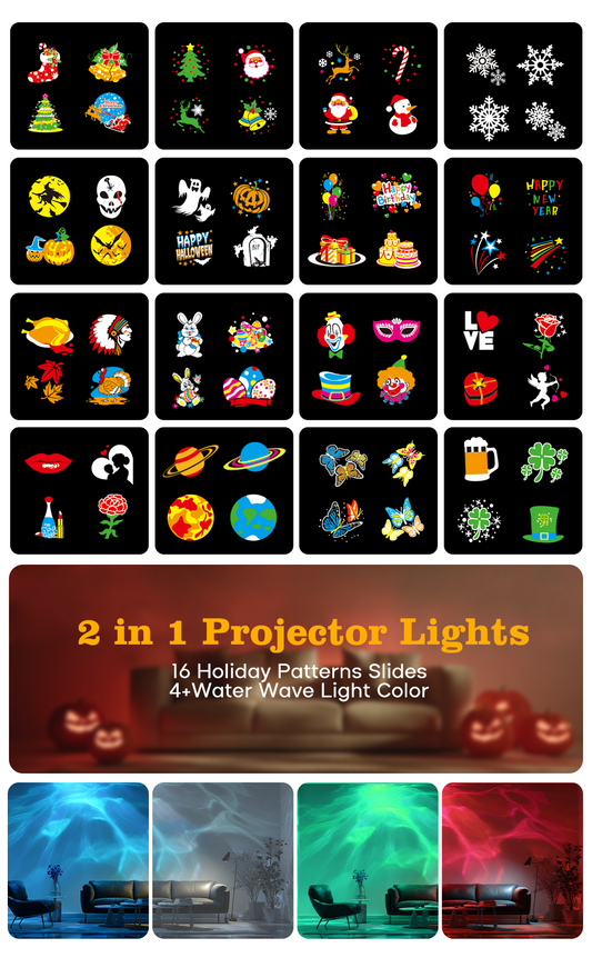 Halloween Projector Lights Outdoor Indoor, 2-in-1 Light Projector Water Wave Effect, Remote Control, 180° Rotation, 16 Dynamic Patterns & 4 Colors for Yard, House, Holiday, Christmas Decor
