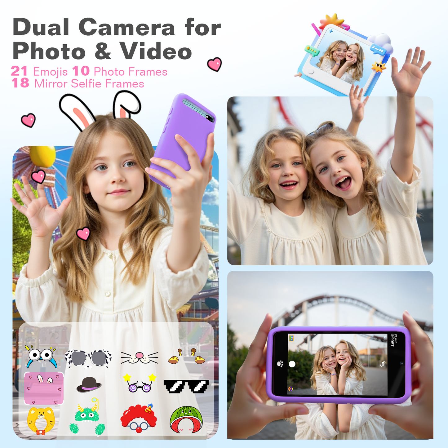 MOMILLA Kids Smart Phone Toys for Girls, 3.97” Touchscreen, Dual Cameras with Stickers, 200+ Games & 16GB Storage, Christmas Birthday Gift for Kids Age 3-10, Educational Mini Toddler Play Phone Toy