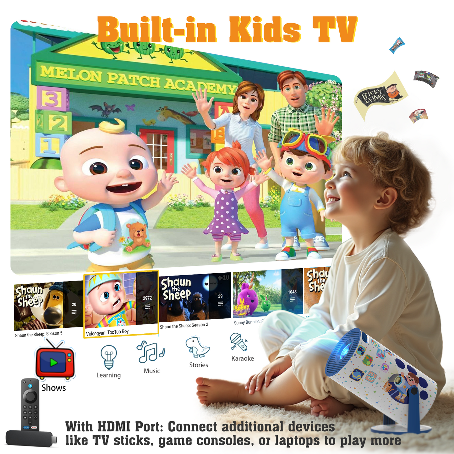 Kids Toys Projector with 275+ Games & TV, Mini Portable Projector With Wireless Controller, Eye-Safe HD Display, 270° Rotation, All-in-One Educational Learning & Entertainment Christmas Gifts for Kids