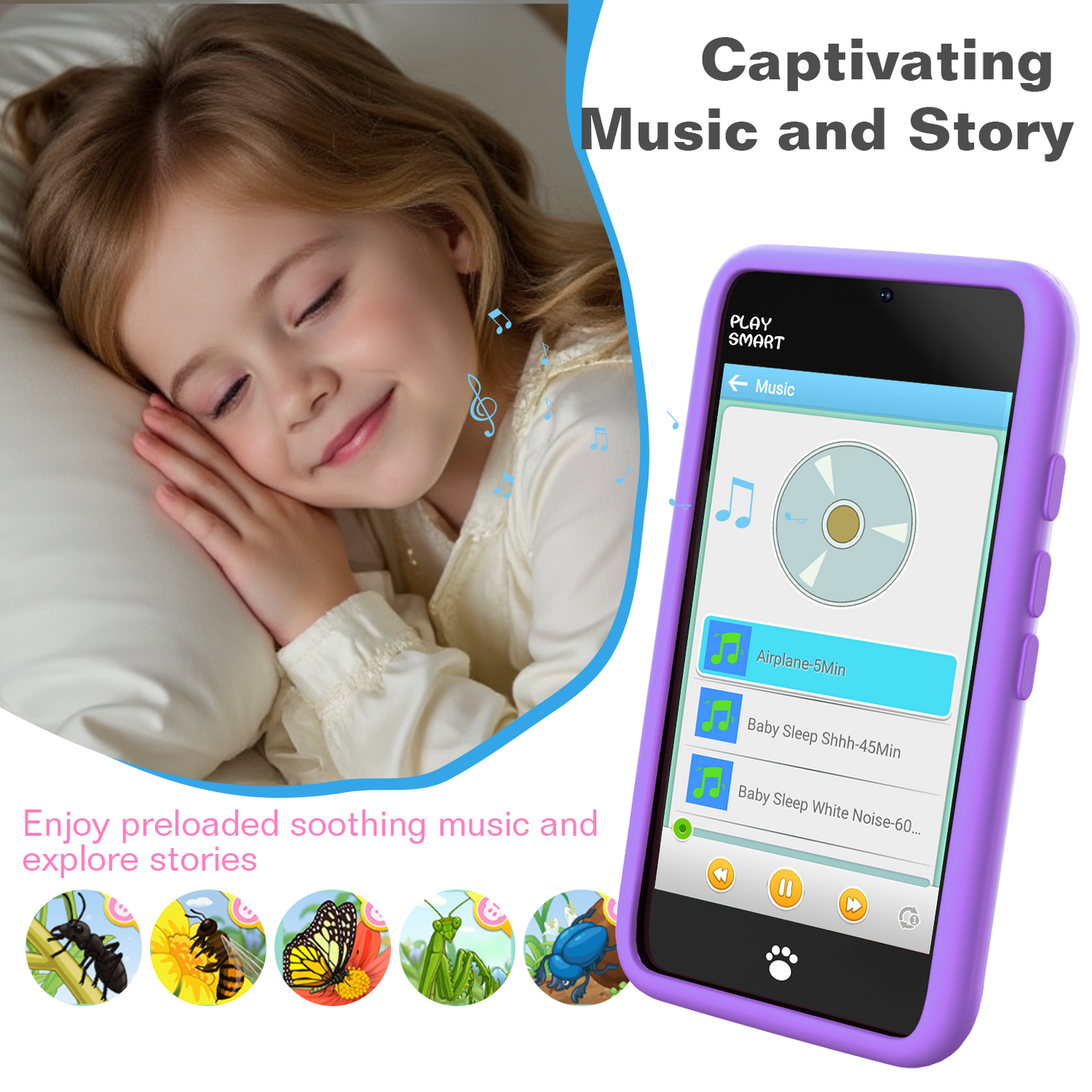 MOMILLA Kids Smart Phone Toys for Girls, 3.97” Touchscreen, Dual Cameras with Stickers, 200+ Games & 16GB Storage, Christmas Birthday Gift for Kids Age 3-10, Educational Mini Toddler Play Phone Toy