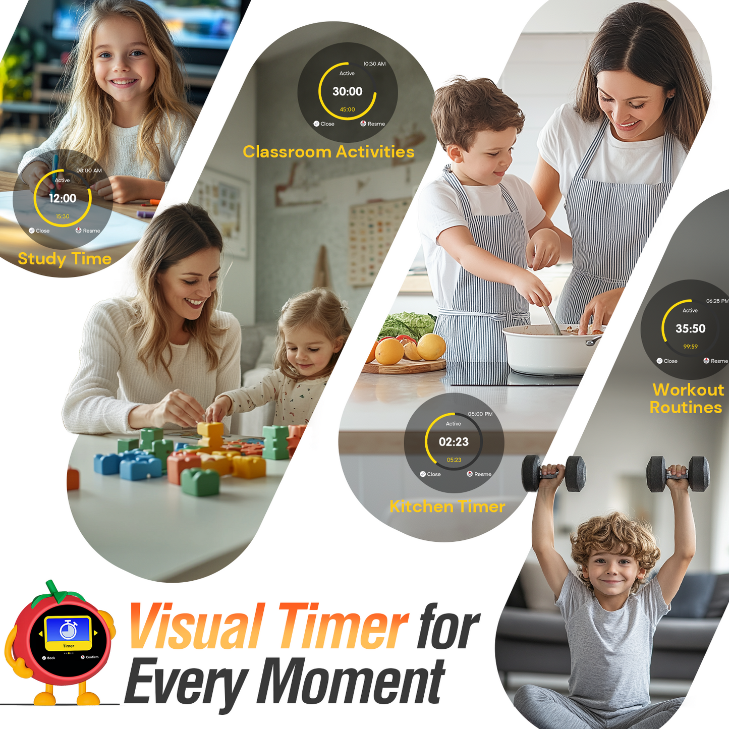 MOMILLA Kids Alarm Clock for Bedrooms, Colorful Display 7-Day Programmable 4 Alarms, Visual Timer with White Noise, Cute Digital Clock, for Teens Girls Boys, Loud for Heavy Sleepers