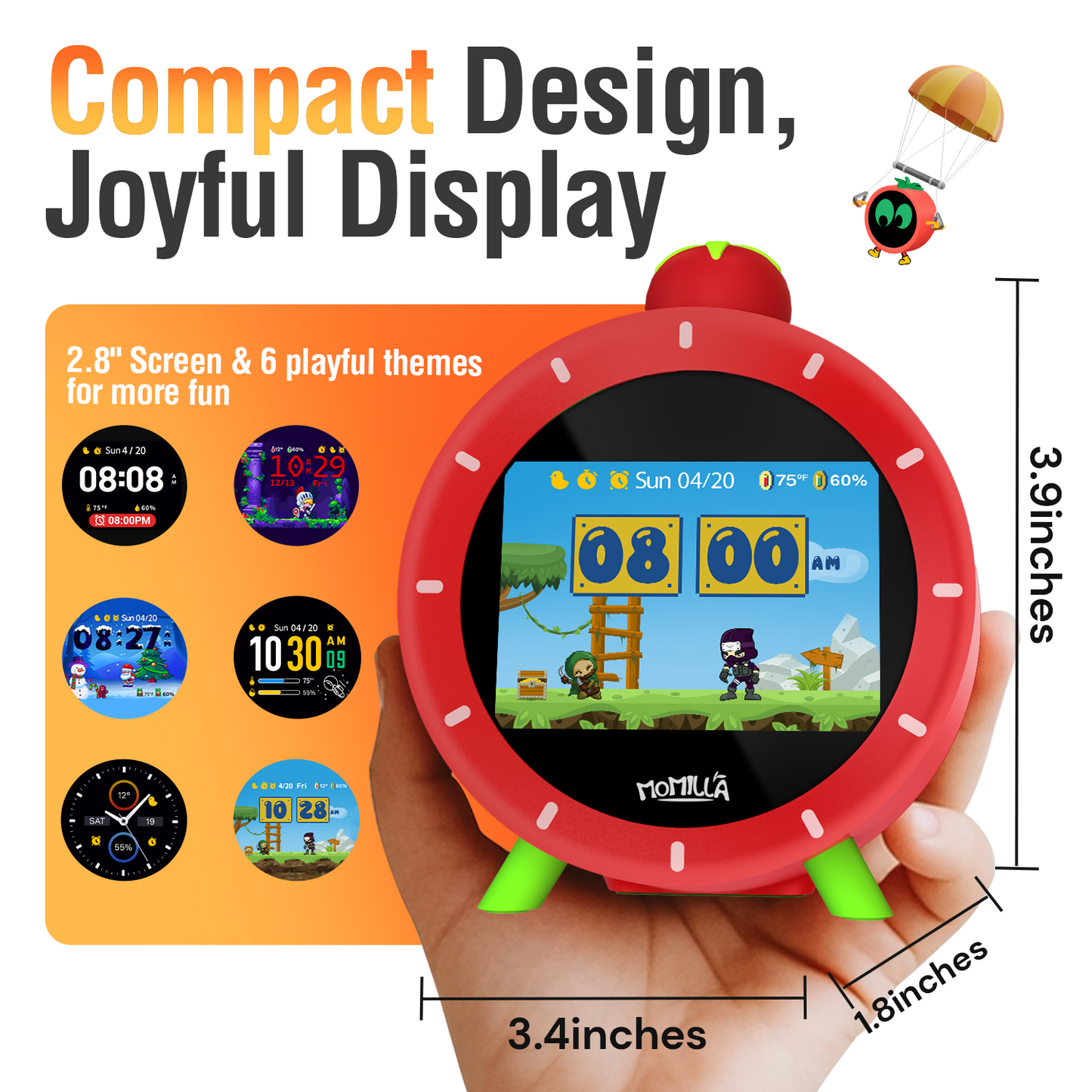 MOMILLA Kids Alarm Clock for Bedrooms, Colorful Display 7-Day Programmable 4 Alarms, Visual Timer with White Noise, Cute Digital Clock, for Teens Girls Boys, Loud for Heavy Sleepers