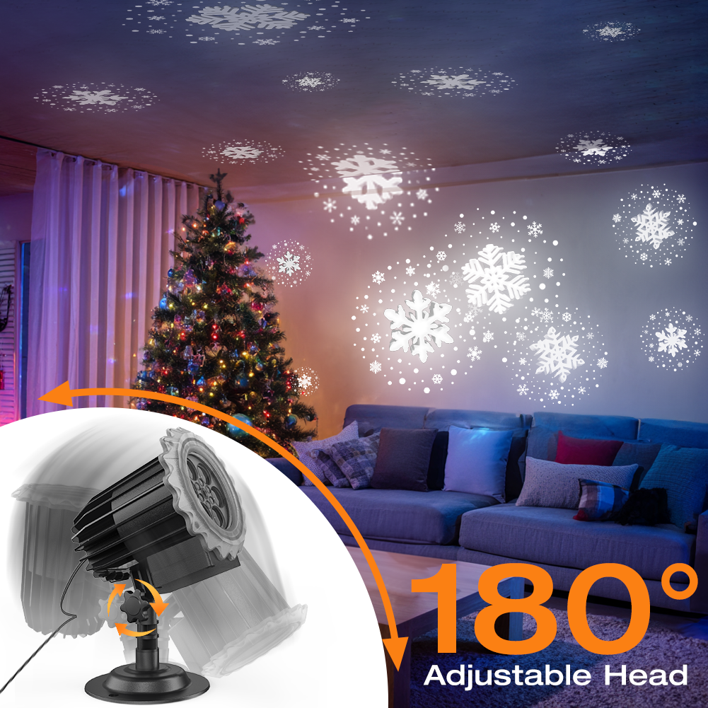 Christmas Light Projector, Snowflake Projector Light 3D HD Snow Pattern Outdoor/Indoor Waterproof Landscape Lamp, 180° Adjustable Rotation for Holiday/Party/Christmas Decor