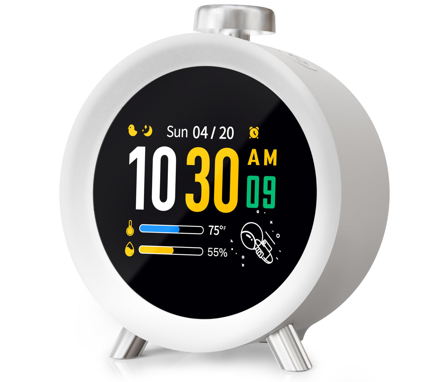 MOMILLA Alarm Clock for Heavy Sleepers, Colorful Screen Temperature, Loud 7-Day Programmable 4 Alarms, Small Clocks Bedrooms for Kids Adults Boys Girls, Easy to Set, Digital White Noise, Hourly Chime