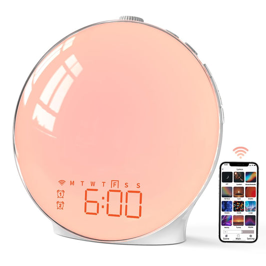 Sunrise Alarm Clock, Smart Wake-up Light Compatible with Alexa, Dual Alarms with FM Radio, Snooze Function for Heavy Sleepers, Adults&Kids