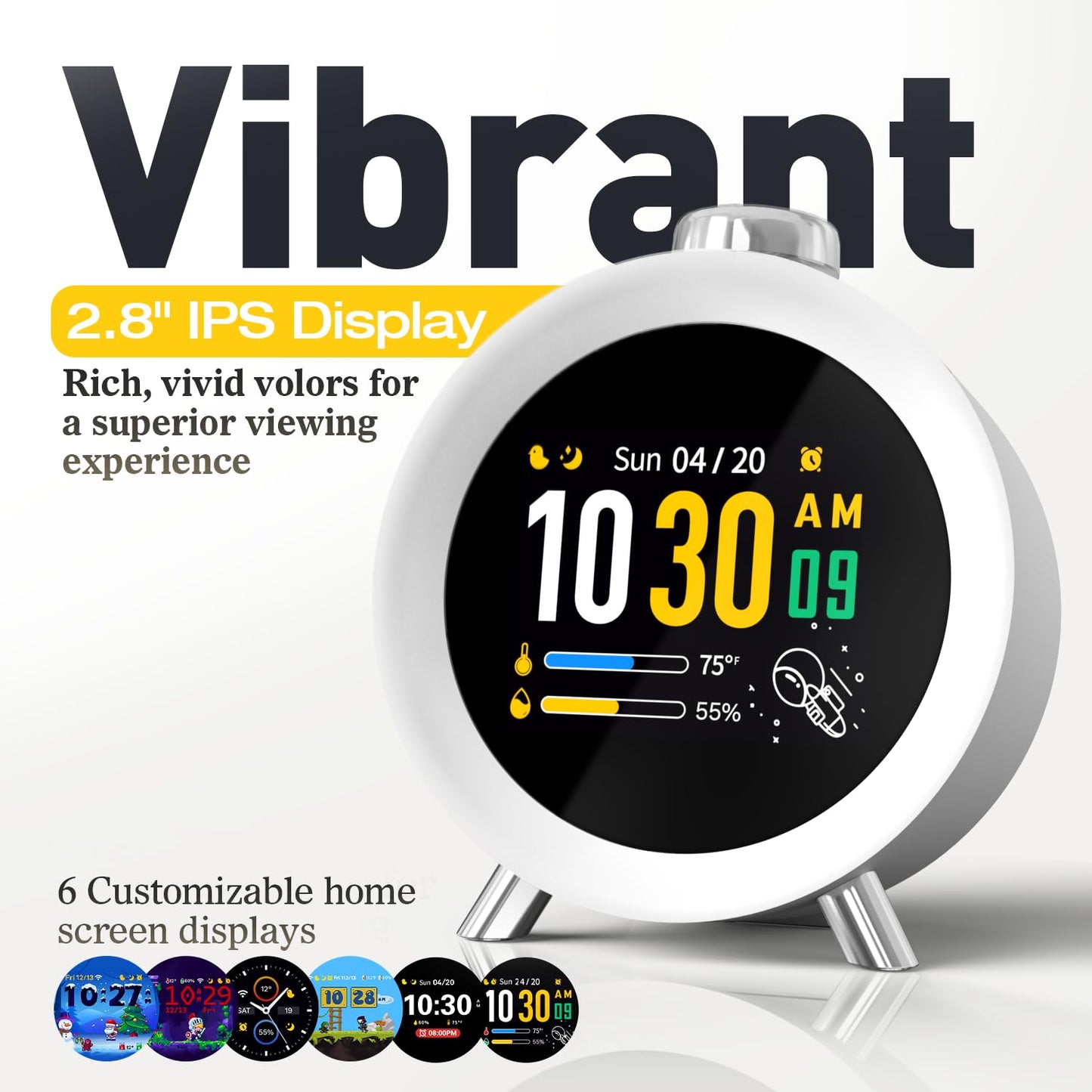 MOMILLA Alarm Clock for Heavy Sleepers, Colorful Screen Temperature, Loud 7-Day Programmable 4 Alarms, Small Clocks Bedrooms for Kids Adults Boys Girls, Easy to Set, Digital White Noise, Hourly Chime