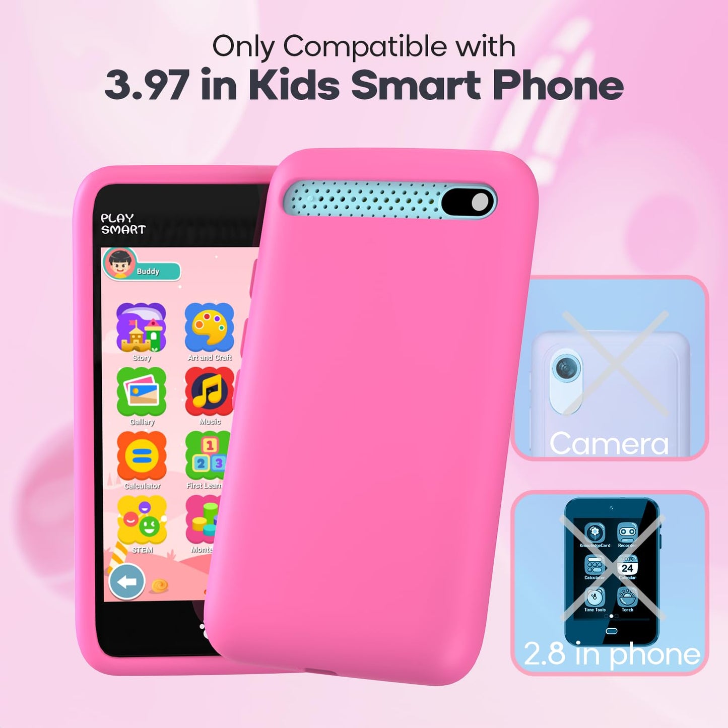 Silicone Phone Case for 3.97" Screen, Shockproof & Durable, Soft Protective Cover for Cell Phone-Pink