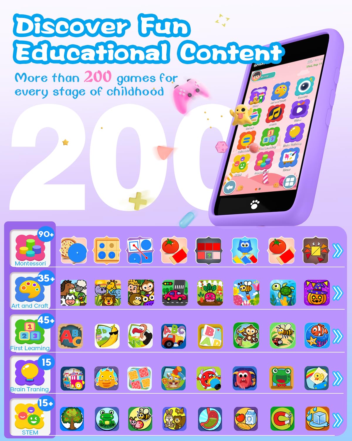 Kids Toys Smart Phone, Girls Toys with 3.97" Touchscreen Phone, Birthday Gift for Kids Age 3-12, Toddler Toys Learning Smartphone, 16 GB Storage Cell Phone with Front Camera (No Dual Camera)