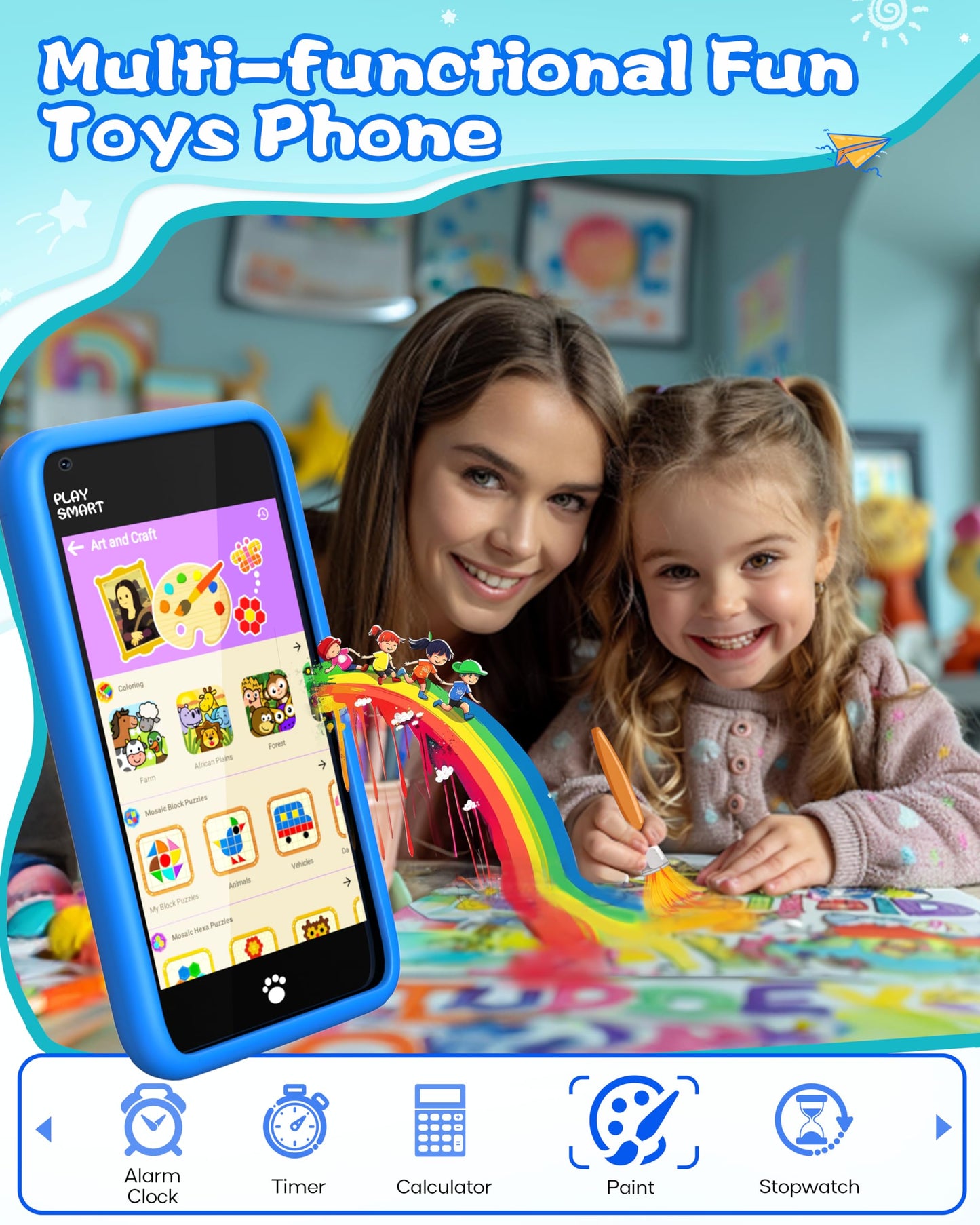 Kids Toys Smart Phone, Girls Toys with 3.97" Touchscreen Phone, Birthday Gift for Kids Age 3-12, Toddler Toys Learning Smartphone, 16 GB Storage Cell Phone with Front Camera (No Dual Camera)