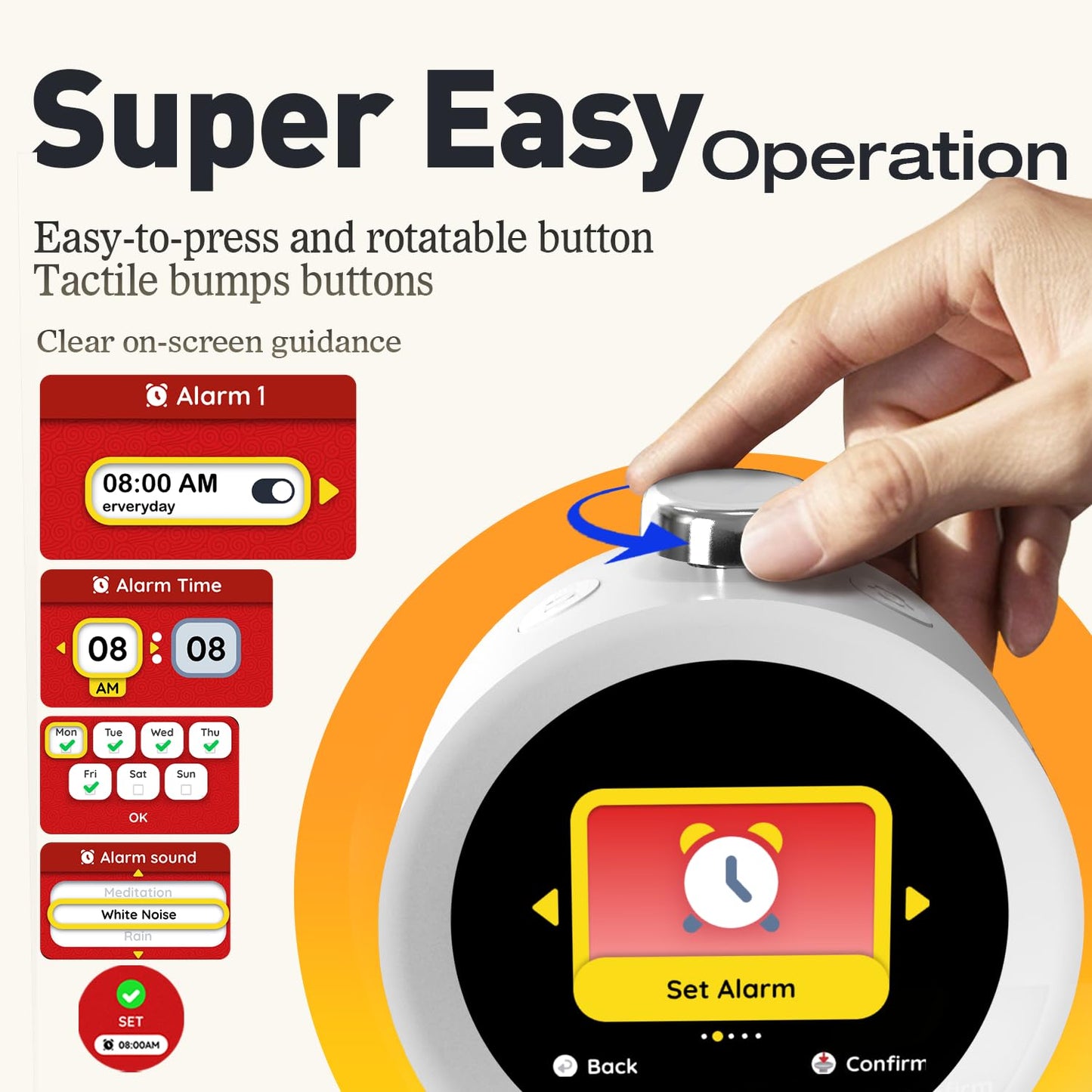 MOMILLA Alarm Clock for Heavy Sleepers, Colorful Screen Temperature, Loud 7-Day Programmable 4 Alarms, Small Clocks Bedrooms for Kids Adults Boys Girls, Easy to Set, Digital White Noise, Hourly Chime