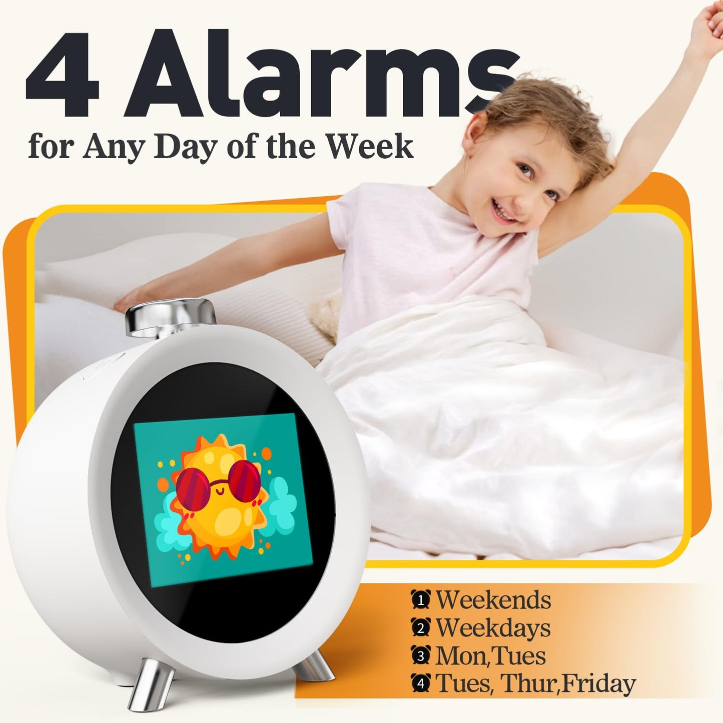 MOMILLA Alarm Clock for Heavy Sleepers, Colorful Screen Temperature, Loud 7-Day Programmable 4 Alarms, Small Clocks Bedrooms for Kids Adults Boys Girls, Easy to Set, Digital White Noise, Hourly Chime