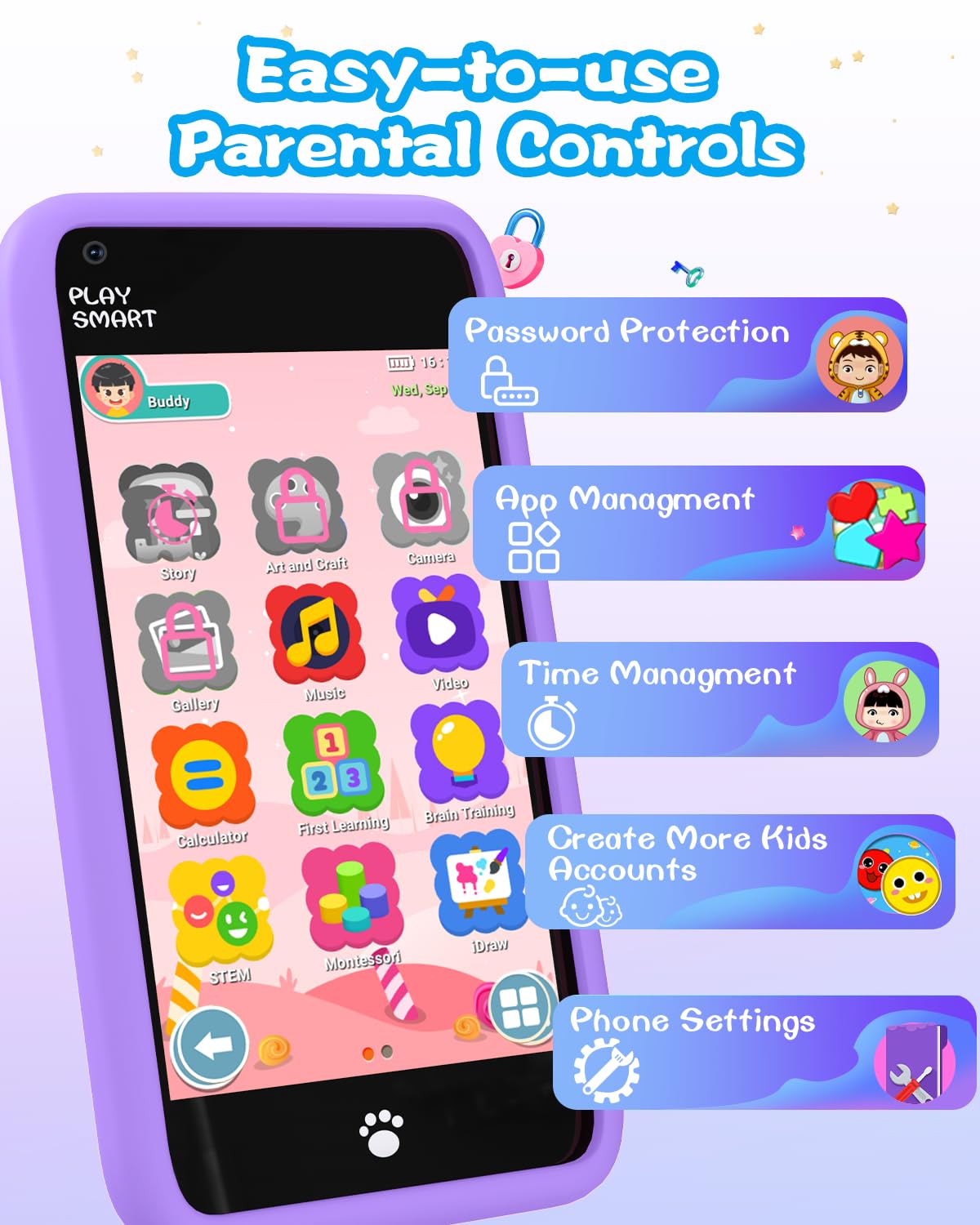 Kids Toys Smart Phone, Girls Toys with 3.97" Touchscreen Phone, Birthday Gift for Kids Age 3-12, Toddler Toys Learning Smartphone, 16 GB Storage Cell Phone with Front Camera (No Dual Camera)